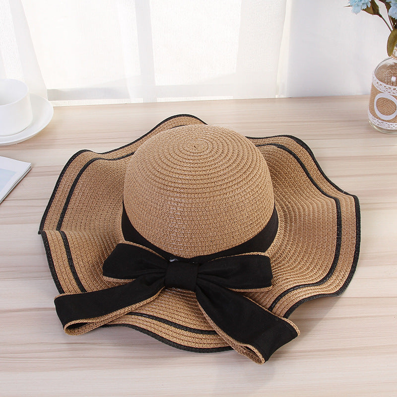 Ladies Wavy Big Rim Bow Sunhat