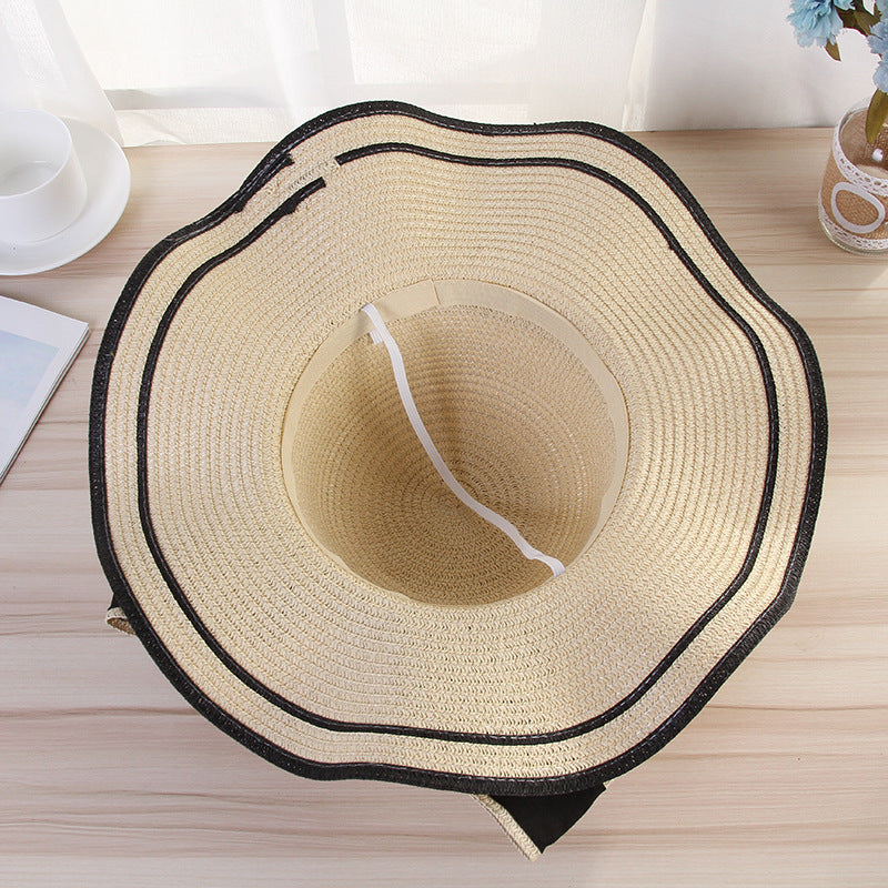 Ladies Wavy Big Rim Bow Sunhat