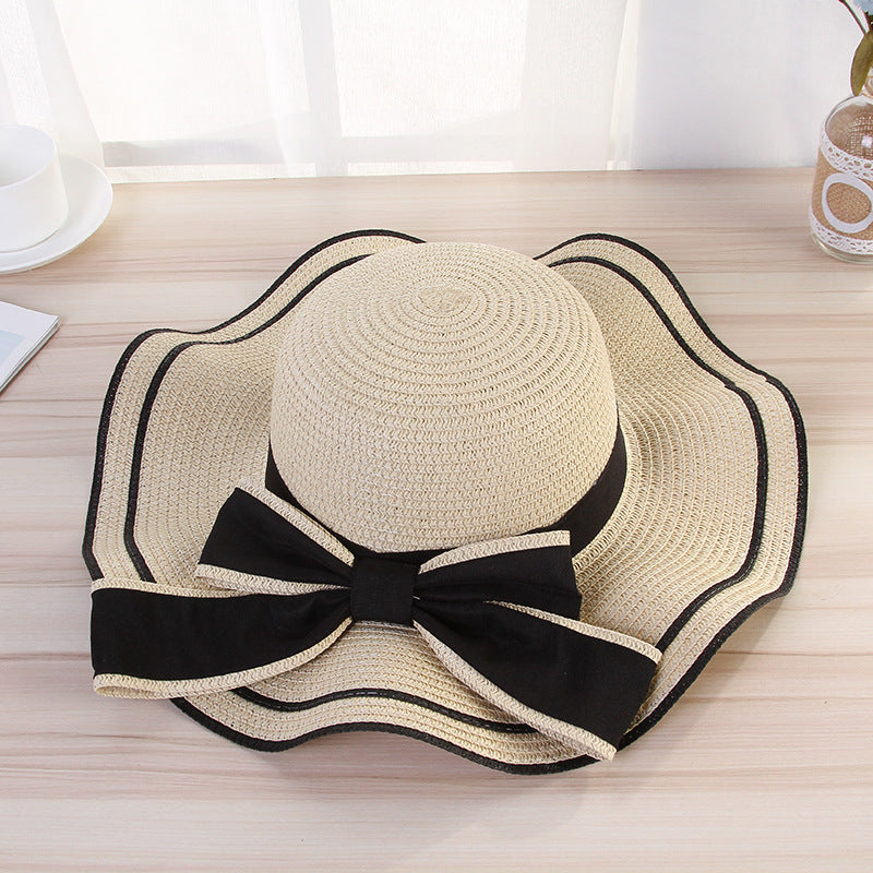 Ladies Wavy Big Rim Bow Sunhat