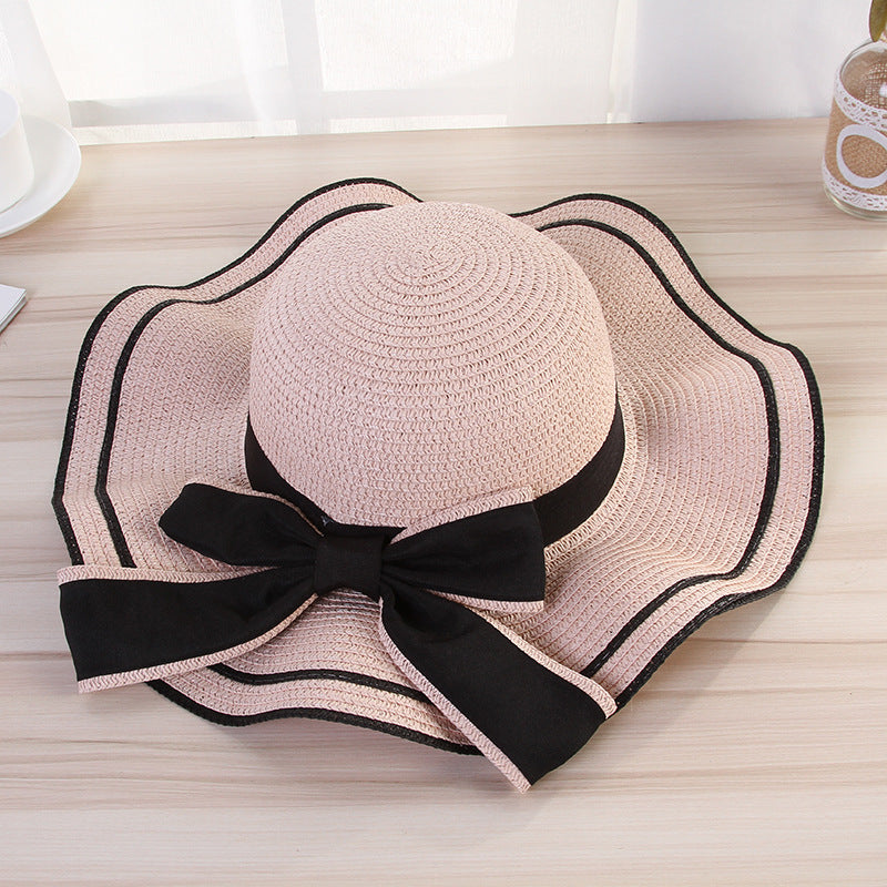 Ladies Wavy Big Rim Bow Sunhat