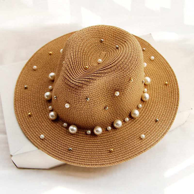 Fashion Simple Pearl Wide Brim Sunhat