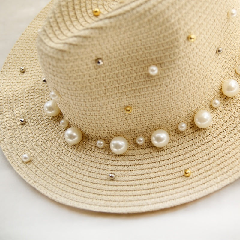 Fashion Simple Pearl Wide Brim Sunhat