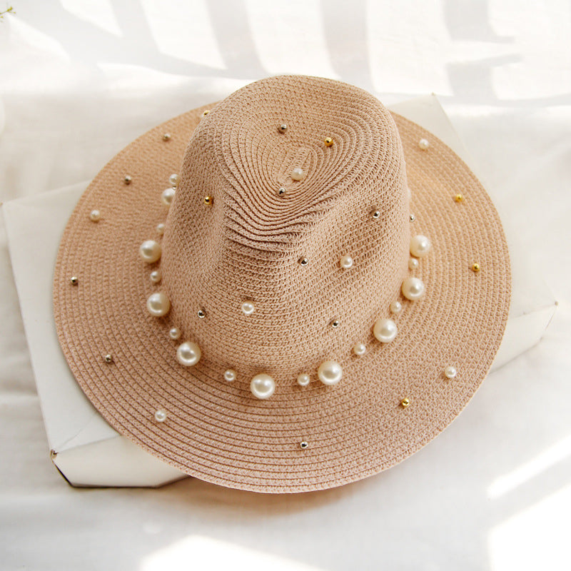 Fashion Simple Pearl Wide Brim Sunhat