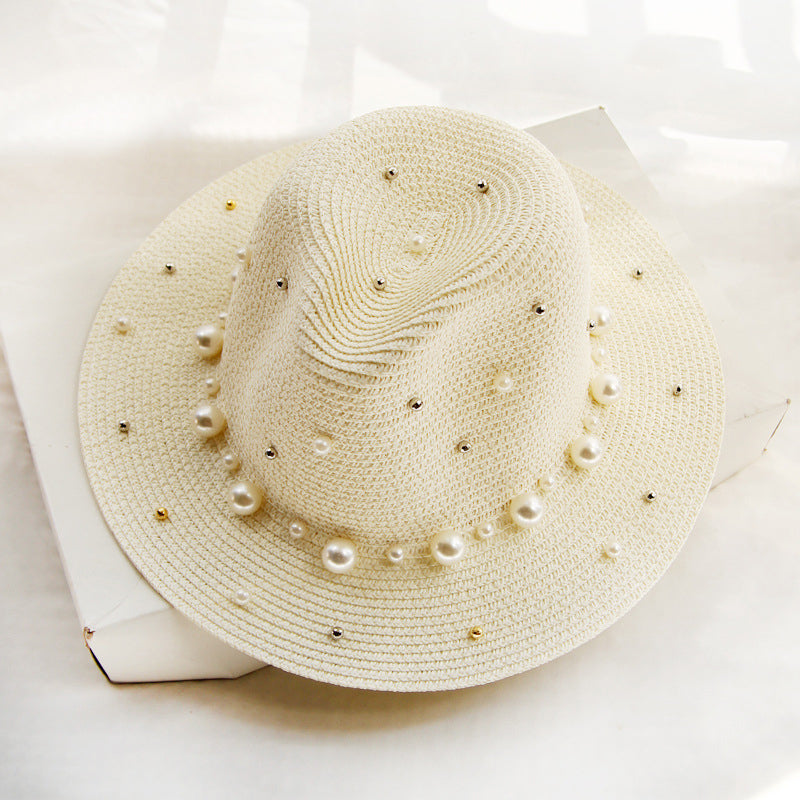 Fashion Simple Pearl Wide Brim Sunhat