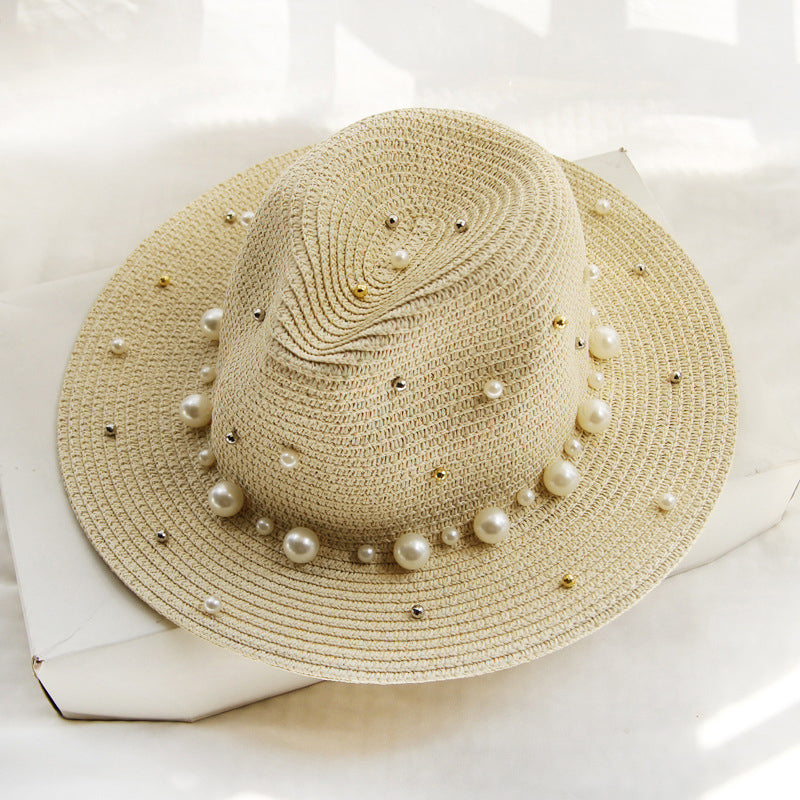 Fashion Simple Pearl Wide Brim Sunhat