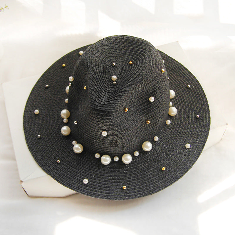 Fashion Simple Pearl Wide Brim Sunhat