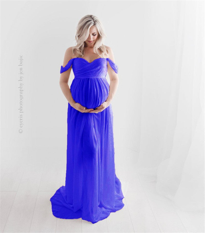 Chiffon Maternity Strapless Solid White Dresses