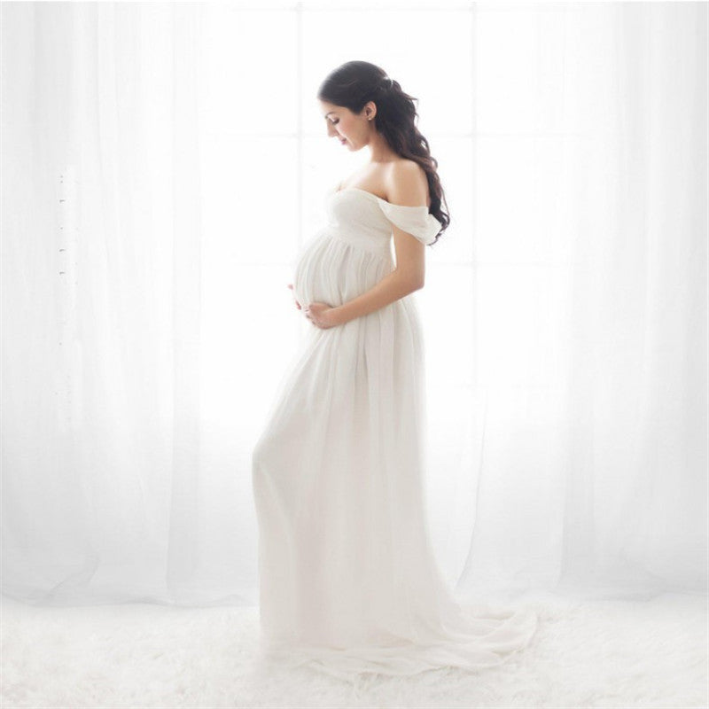 Chiffon Maternity Strapless Solid White Dresses