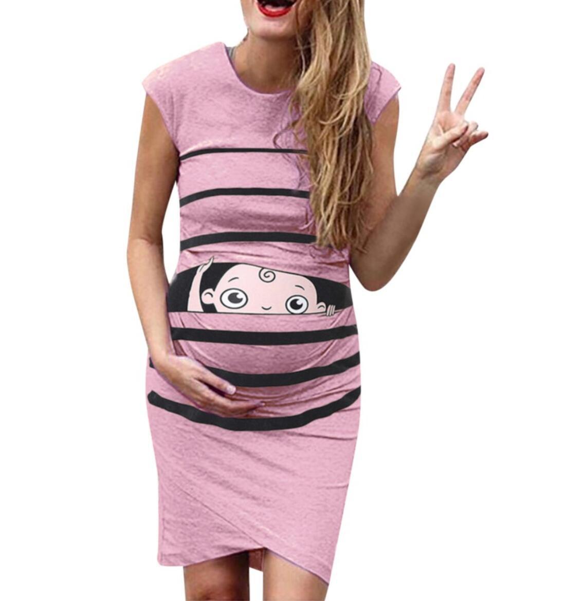 Round Neck Short-Sleeved Letter Printing Maternity Dress