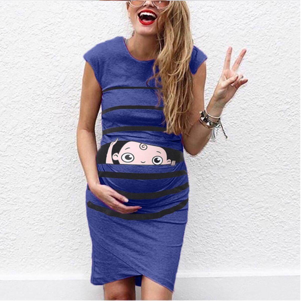 Round Neck Short-Sleeved Letter Printing Maternity Dress