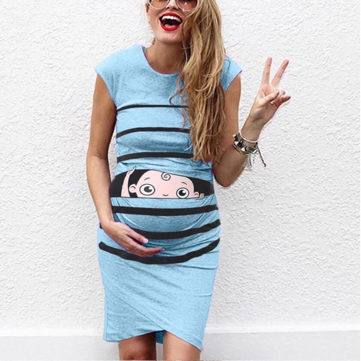 Round Neck Short-Sleeved Letter Printing Maternity Dress