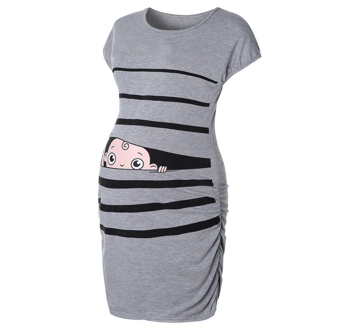 Round Neck Short-Sleeved Letter Printing Maternity Dress