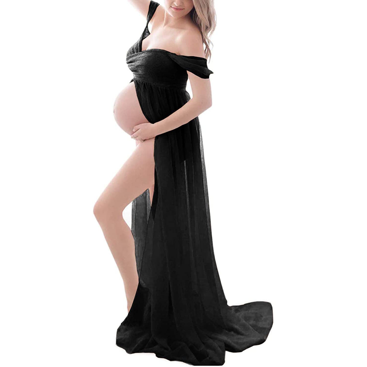 Chiffon Maternity Strapless Solid White Dresses