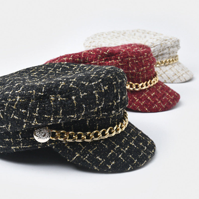 Vintage Little Incense Style Tweed Navy Octagonal Hat