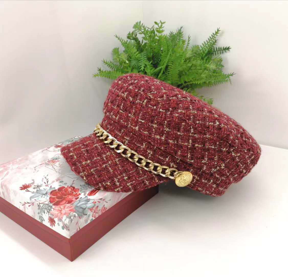 Vintage Little Incense Style Tweed Navy Octagonal Hat