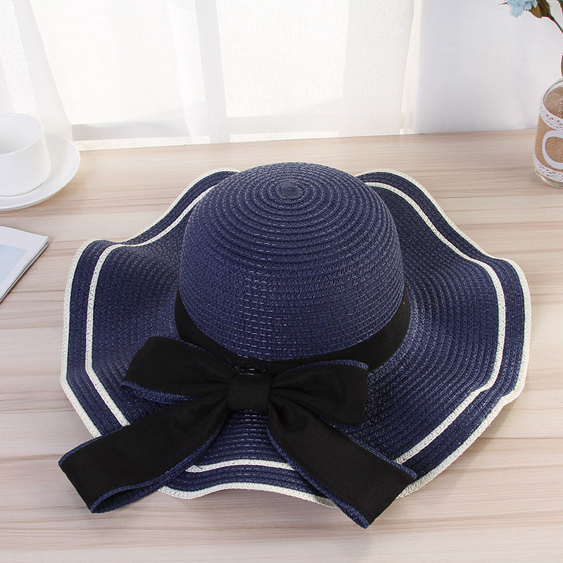 Ladies Wavy Big Rim Bow Sunhat