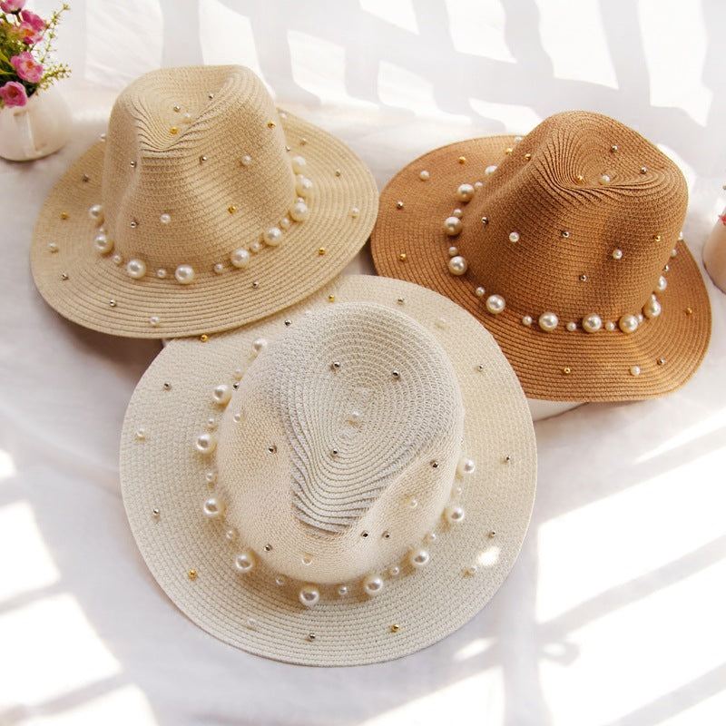 Fashion Simple Pearl Wide Brim Sunhat