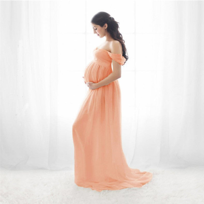 Chiffon Maternity Strapless Solid White Dresses