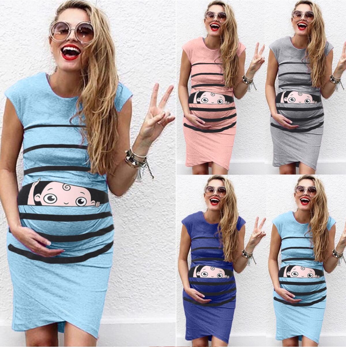 Round Neck Short-Sleeved Letter Printing Maternity Dress