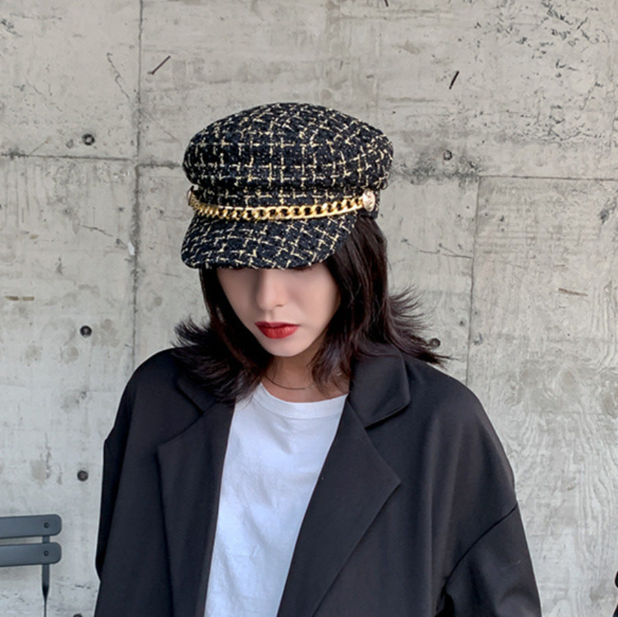 Vintage Little Incense Style Tweed Navy Octagonal Hat