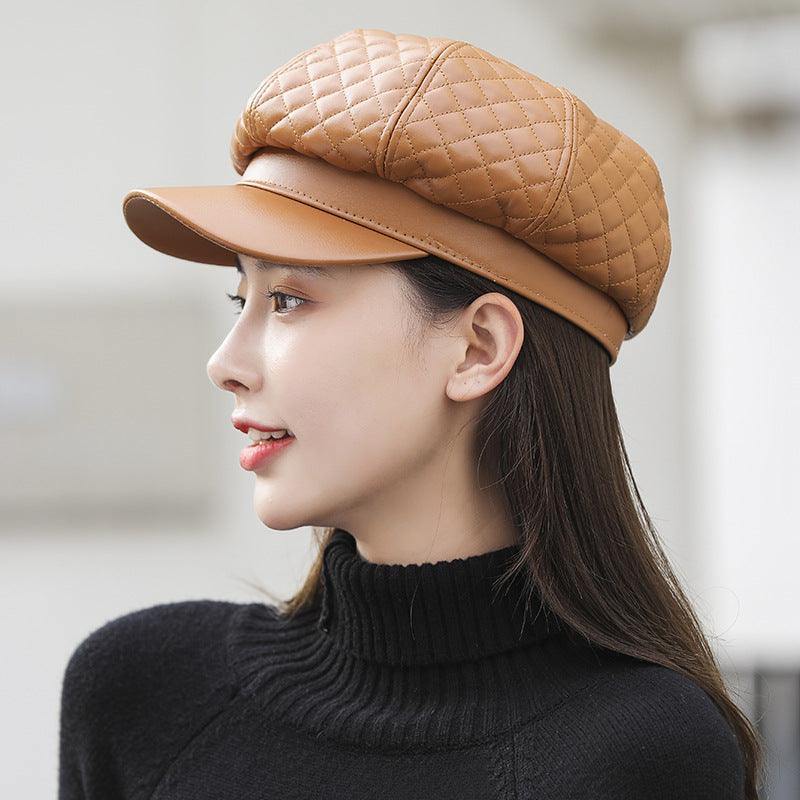 Leather Octagonal Hat Women Solid Color Beret - Shop4less